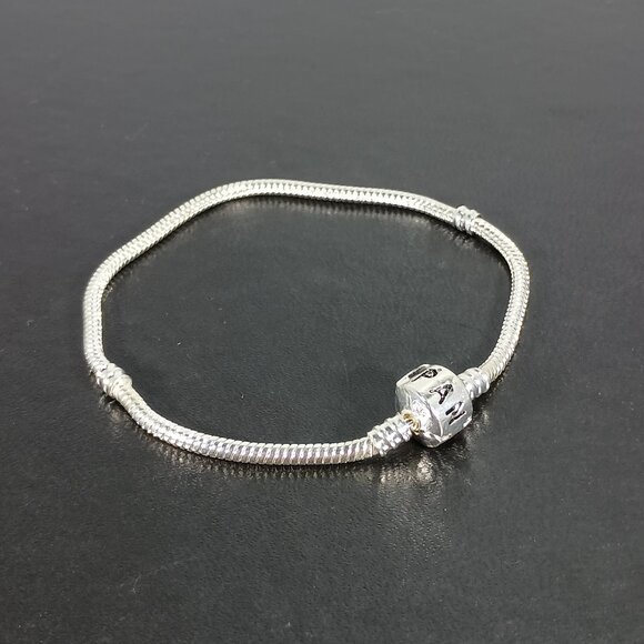 Authentic 925 Pandora Sterling Silver Barrel Clasp Charm Bracelet Size 7" - Picture 1 of 4